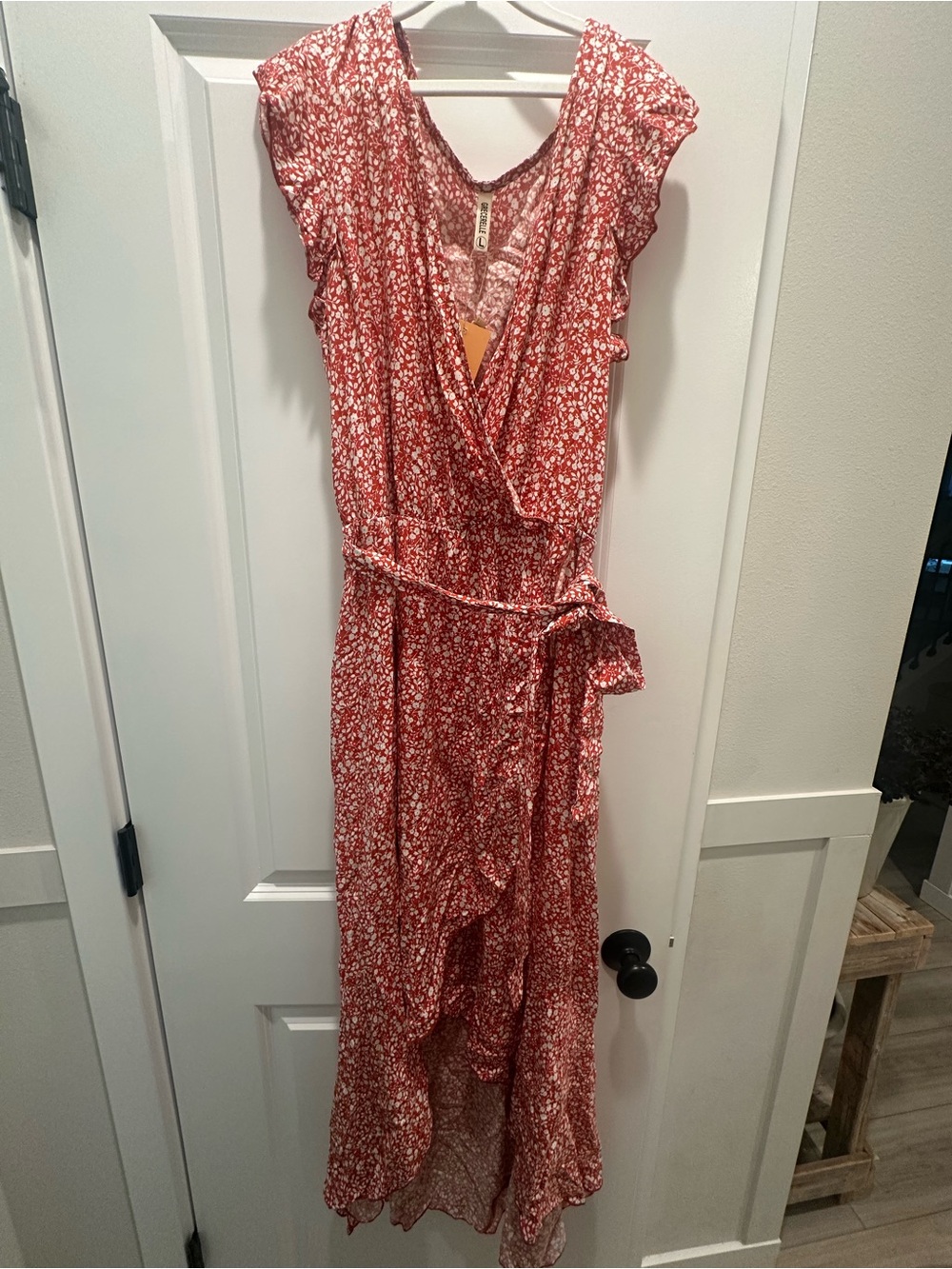 Women's Coral Floral Wrap Midi Dress